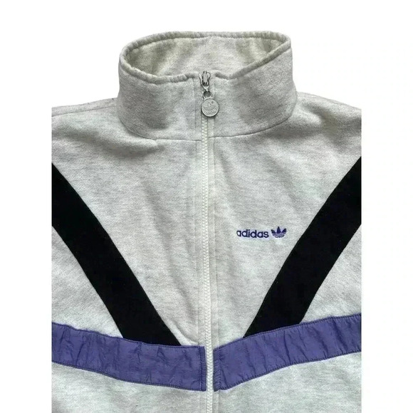 Vintage 80s Adidas Full Zip Sweatshirt Jacket Trefoil Men's M Gray Retro - Picture 4 of 14